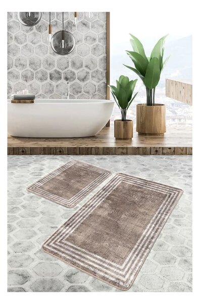 Brązowe aksamitne dywaniki łazienkowe zestaw 2 szt. 60x100 cm – Mila Home