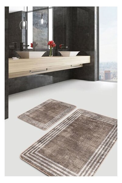 Brązowe aksamitne dywaniki łazienkowe zestaw 2 szt. 60x100 cm – Mila Home