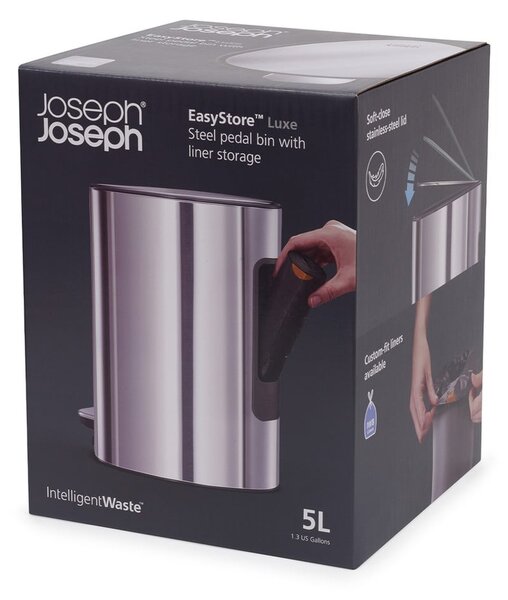 Plastikowy kosz na śmieci z pedałem w kolorze srebra 5 l Luxe – Joseph Joseph