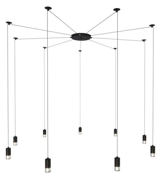Czarna lampa pająk Linea - 9-punktowy, nowoczesny