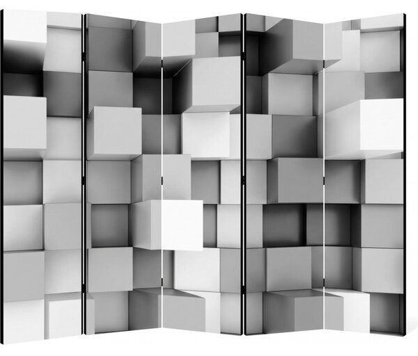 Parawan pokojowy 5-częściowy 225x172 Dwustronny dekoracyjny nowoczesny geometryczny Szary Szare Sześciany 3D
