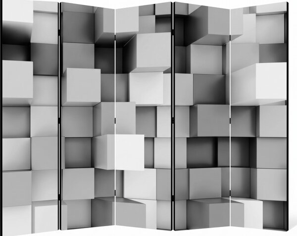 Parawan pokojowy 5-częściowy 225x172 Jednostronny dekoracyjny nowoczesny geometryczny Szary Szare Sześciany 3D