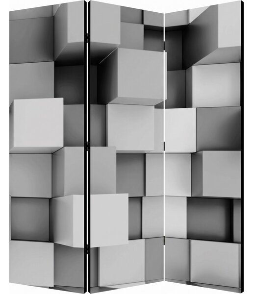 Parawan pokojowy 3-częściowy 135x172 Dwustronny dekoracyjny nowoczesny geometryczny Szary Szare Sześciany 3D