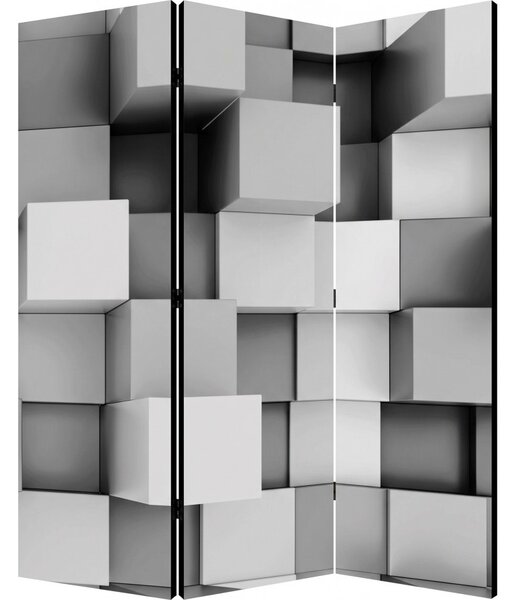 Parawan pokojowy 3-częściowy 135x172 Dwustronny dekoracyjny nowoczesny geometryczny Szary Szare Sześciany 3D