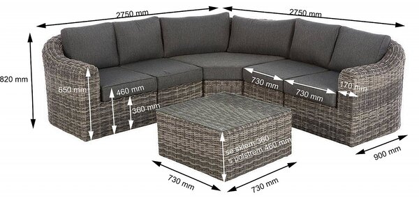 Rattanowy zestaw modułowy BORNEO LUXURY dla 8 osób (szary)