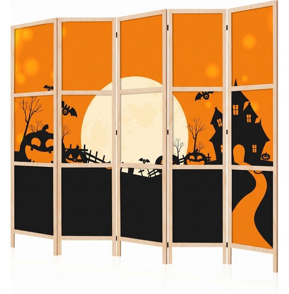 Parawan pokojowy 5-częściowy 225x172 drewniany japoński Jednostronny dekoracyjny bajkowy halloween Wielokolorowy