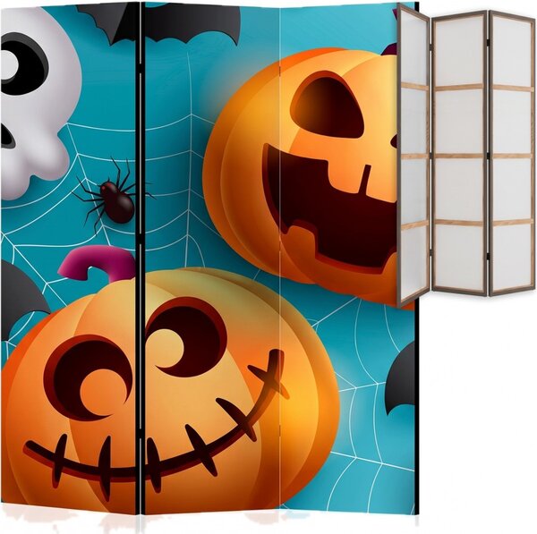 Parawan pokojowy 3-częściowy 135x172 Jednostronny dekoracyjny dziecięcy komiksowy Niebieski Wesoły Halloween
