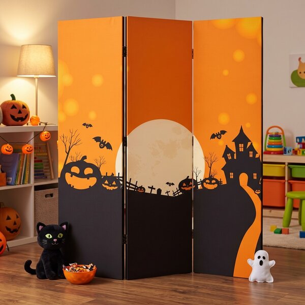 Parawan pokojowy 3-częściowy 135x172 Jednostronny dekoracyjny bajkowy halloween Wielokolorowy Noc Halloween