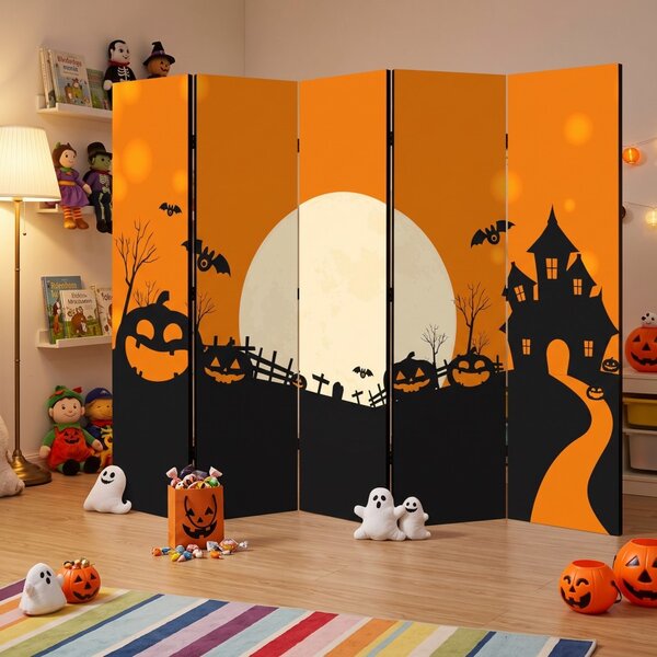 Parawan pokojowy 5-częściowy 225x172 Dwustronny dekoracyjny bajkowy halloween Wielokolorowy Noc Halloween