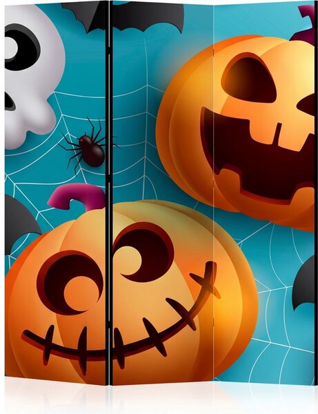 Parawan pokojowy 3-częściowy 135x172 Dwustronny dekoracyjny dziecięcy komiksowy Niebieski Wesoły Halloween