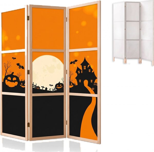 Parawan pokojowy 3-częściowy 135x172 drewniany japoński Jednostronny dekoracyjny bajkowy halloween Wielokolorowy