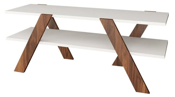 Biała szafka pod TV w dekorze orzecha 120x33 cm Basic – Kalune Design