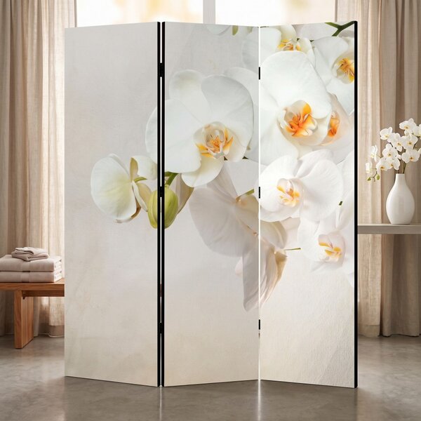 Parawan pokojowy 3-częściowy 135x172 Dwustronny dekoracyjny elegancki romantyczny Kremowy Białe Orchidee Spa