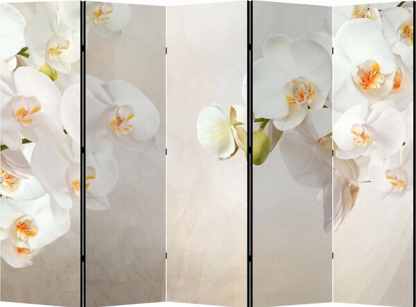 Parawan pokojowy 5-częściowy 225x172 Dwustronny dekoracyjny elegancki romantyczny Kremowy Białe Orchidee Spa