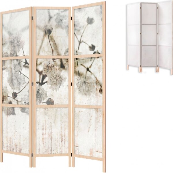 Parawan pokojowy 3-częściowy 135x172 drewniany japoński Jednostronny dekoracyjny vintage shabby chic Kremowy