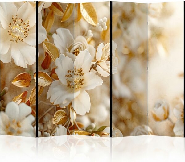 Parawan pokojowy 5-częściowy 225x172 Dwustronny dekoracyjny glamour Beżowy Złoty Ogród Magnolii