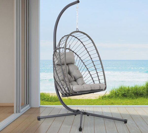 Lounge, wiszcy fotel z skadan konstrukcj, fotel wiszcy, kosz wiszcy, hutawka, fotel, kolor szary