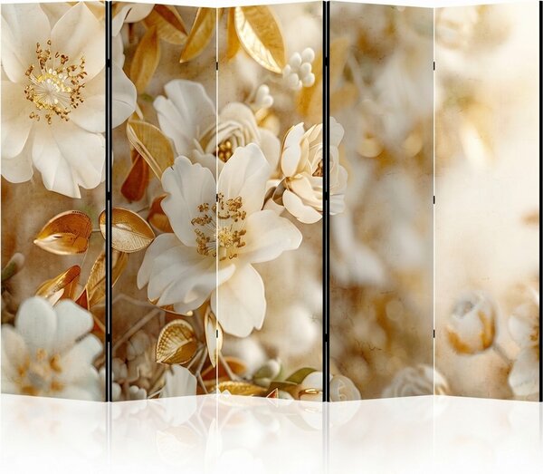 Parawan pokojowy 5-częściowy 225x172 Dwustronny dekoracyjny glamour Beżowy Złoty Ogród Magnolii