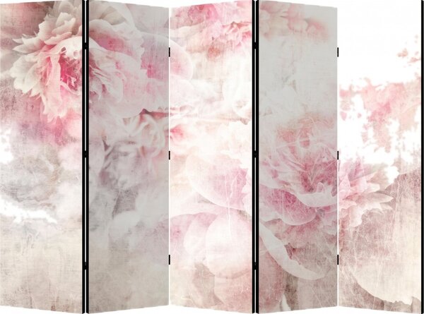 Parawan pokojowy 5-częściowy 225x172 Dwustronny dekoracyjny romantic shabby chic Piwonie W Bieli