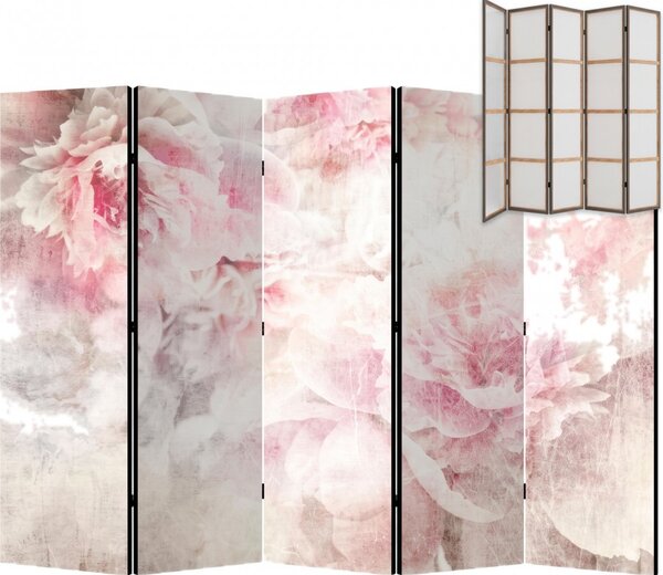 Parawan pokojowy 5-częściowy 225x172 Jednostronny dekoracyjny romantic shabby chic Piwonie W Bieli