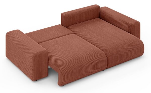 Ceglasty sztruksowy rozkładany narożnik ze schowkiem (strona zmienna) Luma – Ropez