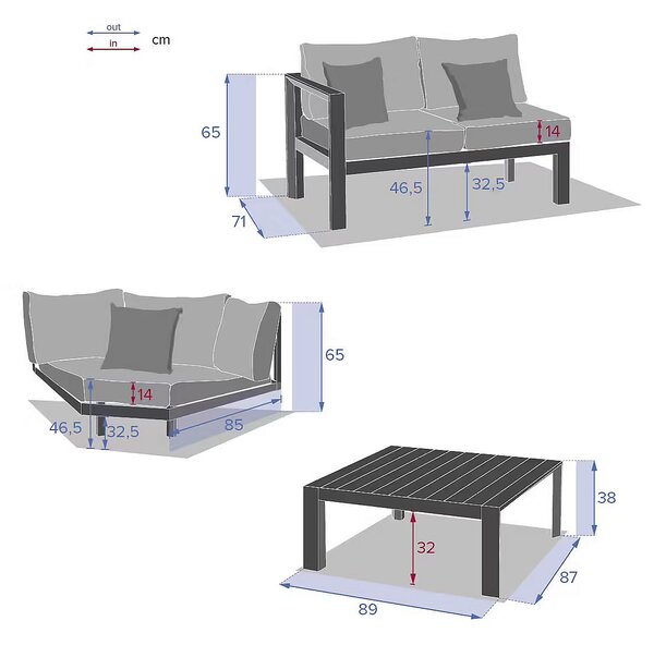 Narożny zestaw aluminiowy VANCOUVER dla 5 osób (antracyt)