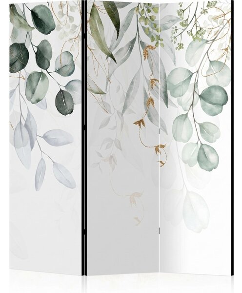 Parawan pokojowy 3-częściowy 135x172 Dwustronny dekoracyjny botaniczny elegancki Biały Złoty Eukaliptus