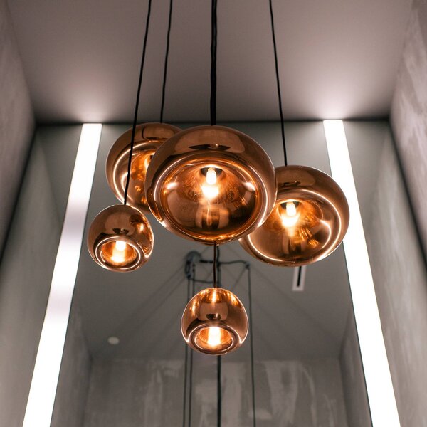 Tom Dixon Lampa wisząca designerska Void mini, możliwość ściemniania, miedziany, salon / jadalnia, miedź, design