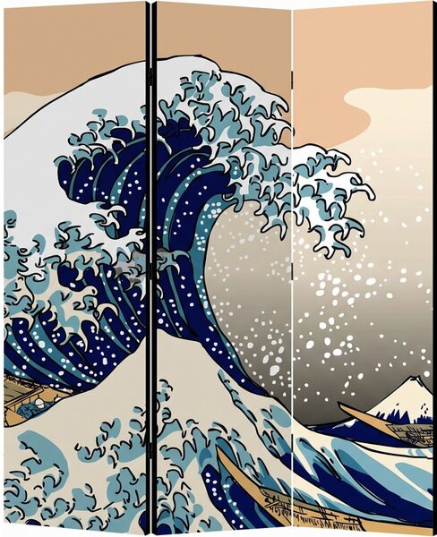 Parawan pokojowy 3-częściowy 135x172 Dwustronny dekoracyjny japandi pop-art Niebieski Wielka Fala Pop