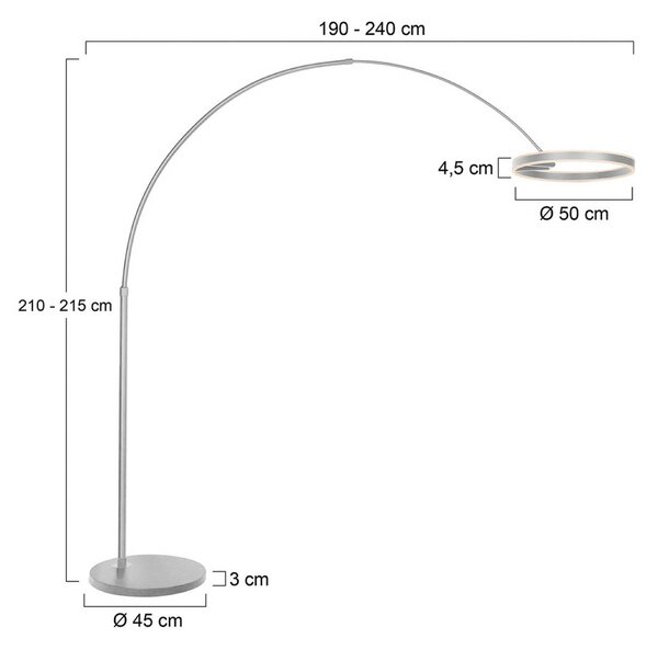 Steinhauer Lampa łukowa - lampa stojąca Ringlux, możliwość ściemniania, aluminiowy / szary / cynkowy, salon / jadalnia, metal, nowoczesny
