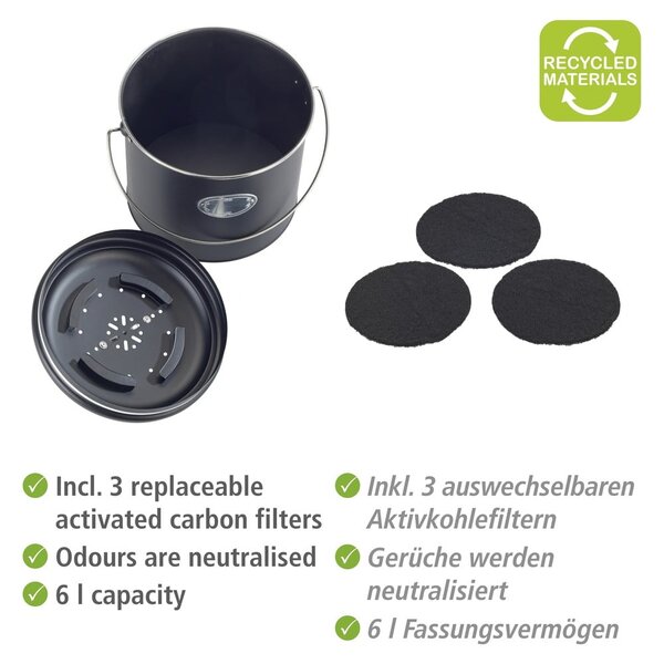 Czarny pojemnik na odpadki organiczne 6 l Nero – Wenko