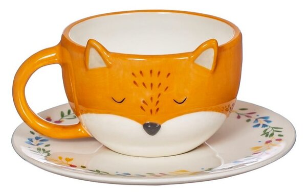 Pomarańczowa filiżanka ze spodkiem z dolomitu Sass & Belle Finley Fox, 210 ml