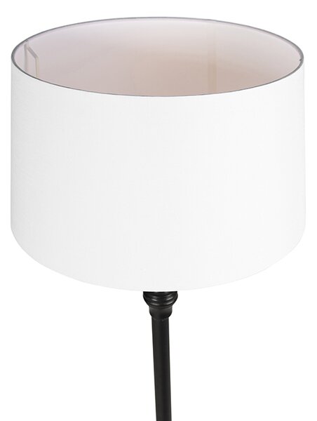 Lampa stojąca czarna z abażurem lnianym białym 45cm - Classico