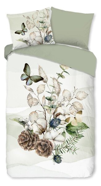 Zielono-kremowa flanelowa pościel jednoosobowa 140x220 cm Marjan – Good Morning