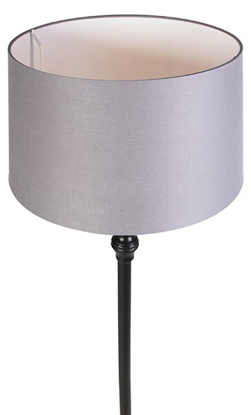 Lampa stojąca czarna z abażurem lnianym szarym 45 cm - Classico