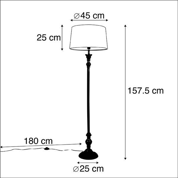 Lampa stojąca czarna z abażurem lnianym białym 45cm - Classico