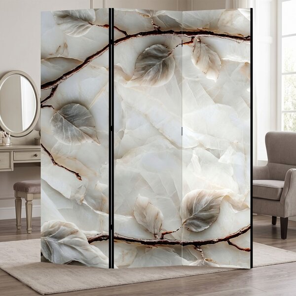 Parawan pokojowy 3-częściowy 135x172 Dwustronny dekoracyjny glamour mineralny Biały Alabastrowe Gałęzie