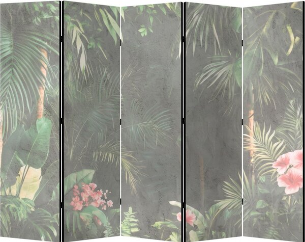 Parawan pokojowy 5-częściowy 225x172 Dwustronny dekoracyjny urban jungle Szary Dżungla Na Betonie