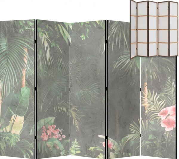 Parawan pokojowy 5-częściowy 225x172 Jednostronny dekoracyjny urban jungle Szary Dżungla Na Betonie