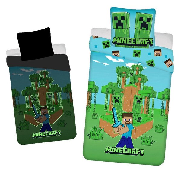 Bawełniana fluorescencyjna pościel dziecięca jednoosobowa 140x200 cm Minecraft "Jungle Fight" – Jerry Fabrics