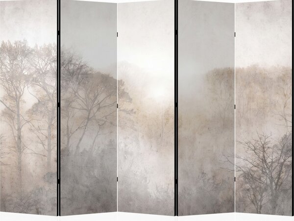 Parawan pokojowy 5-częściowy 225x172 Dwustronny dekoracyjny japandi wabi-sabi Szary Drzewa We Mgle