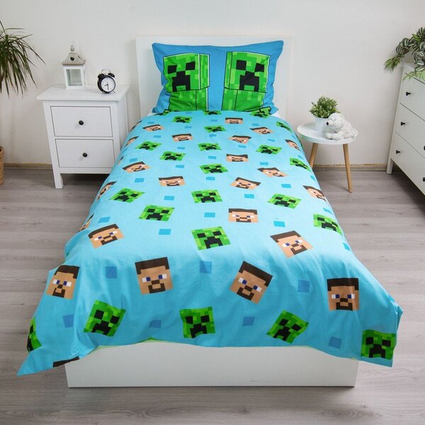 Bawełniana fluorescencyjna pościel dziecięca jednoosobowa 140x200 cm Minecraft "Jungle Fight" – Jerry Fabrics