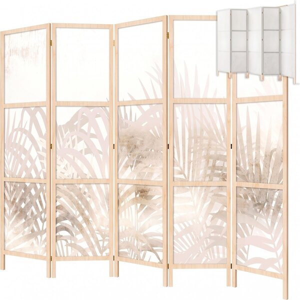 Parawan pokojowy 5-częściowy 225x172 drewniany japoński Jednostronny dekoracyjny boho minimalistyczny Beżowy
