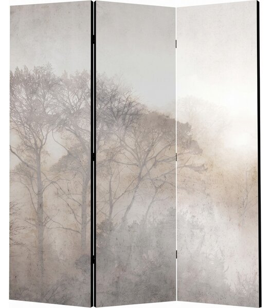 Parawan pokojowy 3-częściowy 135x172 Dwustronny dekoracyjny japandi wabi-sabi Szary Drzewa We Mgle