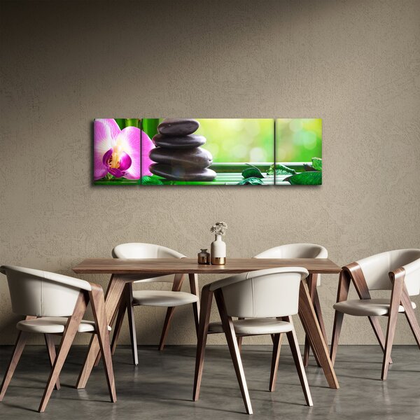 Obraz kamieni do masażu i storczyków na wodzie (170x50 cm)