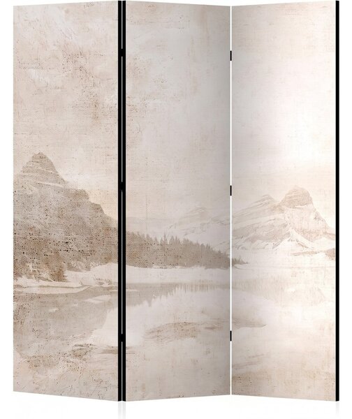 Parawan pokojowy 3-częściowy 135x172 Dwustronny dekoracyjny japandi minimalistyczny Beżowy Górskie Jezioro We Mgle