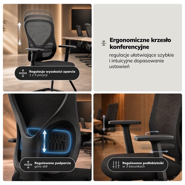 Krzesło konferencyjne z niskim oparciem z siatki Orbit, kolor czarny