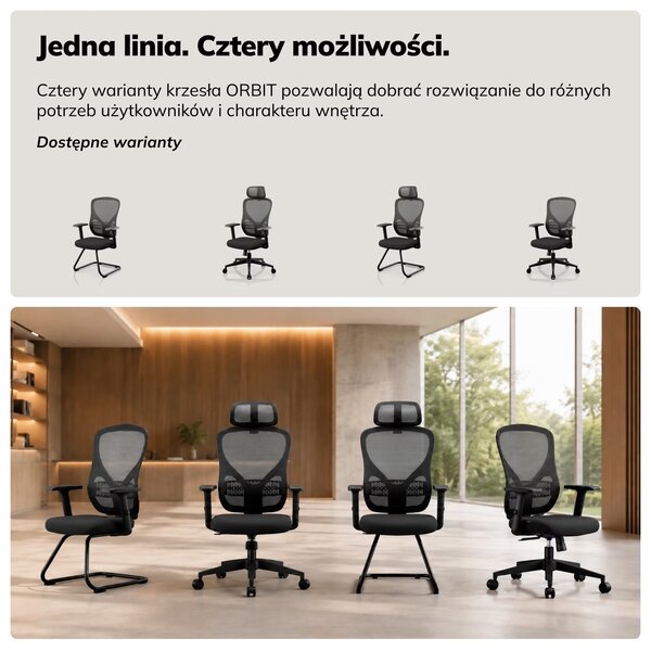 Krzesło konferencyjne z niskim oparciem z siatki Orbit, kolor czarny