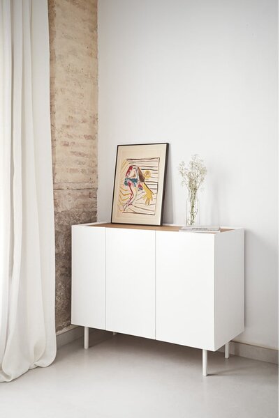 Biała niska komoda w dekorze dębu 110x85 cm Arista – Teulat