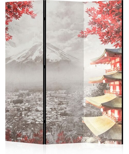 Parawan pokojowy 3-częściowy 135x172 Dwustronny dekoracyjny japandi vintage Szary Fuji I Pagoda